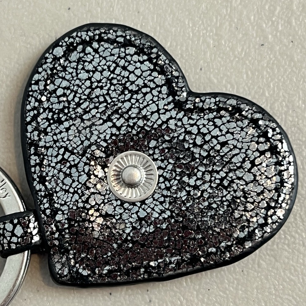Vera Bradley Black Glitter Heart Keychain 2" with Snap - Picture 7 of 10